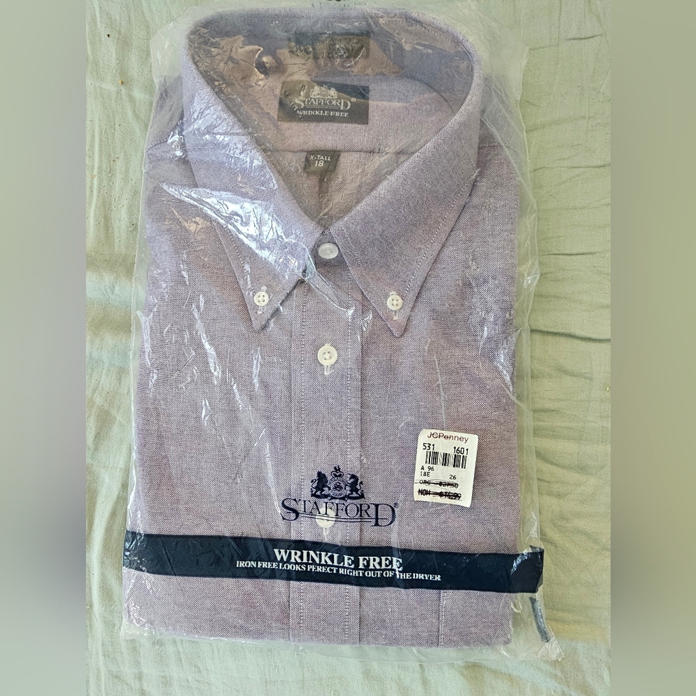 STAFFORD CHAMBRAY WRINKLE FREE LONG SLEEVE BUTT  SHIRT X TALL 18 PURPLE NEW TAGS
